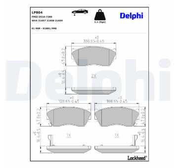 Sada brzdových destiček, kotoučová brzda DELPHI LP804