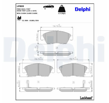 Sada brzdových destiček, kotoučová brzda DELPHI LP809