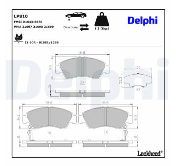 Sada brzdových destiček, kotoučová brzda DELPHI LP810