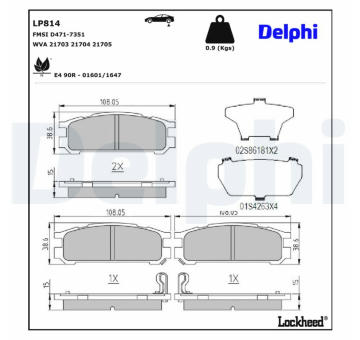 Sada brzdových destiček, kotoučová brzda DELPHI LP814