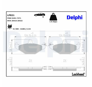Sada brzdových destiček, kotoučová brzda DELPHI LP821