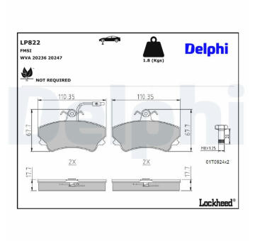 Sada brzdových destiček, kotoučová brzda DELPHI LP822