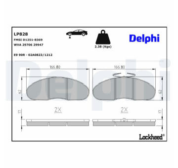 Sada brzdových destiček, kotoučová brzda DELPHI LP828