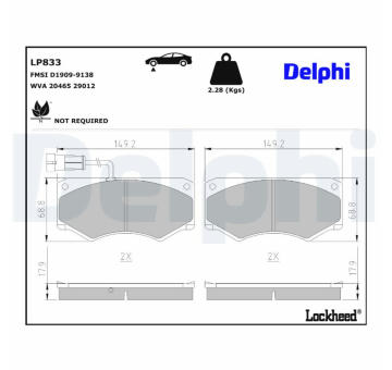 Sada brzdových destiček, kotoučová brzda DELPHI LP833