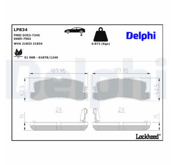 Sada brzdových destiček, kotoučová brzda DELPHI LP834