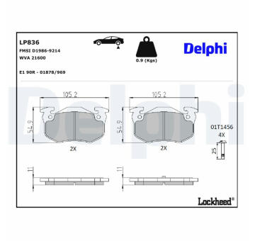 Sada brzdových destiček, kotoučová brzda DELPHI LP836