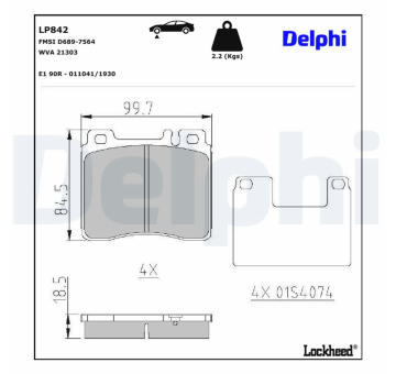 Sada brzdových destiček, kotoučová brzda DELPHI LP842