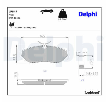 Sada brzdových destiček, kotoučová brzda DELPHI LP847