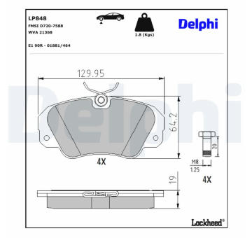 Sada brzdových destiček, kotoučová brzda DELPHI LP848