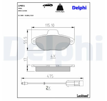 Sada brzdových destiček, kotoučová brzda DELPHI LP851