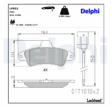 Sada brzdových destiček, kotoučová brzda DELPHI LP853