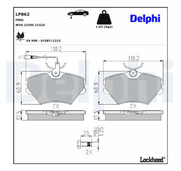 Sada brzdových destiček, kotoučová brzda DELPHI LP862