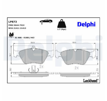 Sada brzdových destiček, kotoučová brzda DELPHI LP873