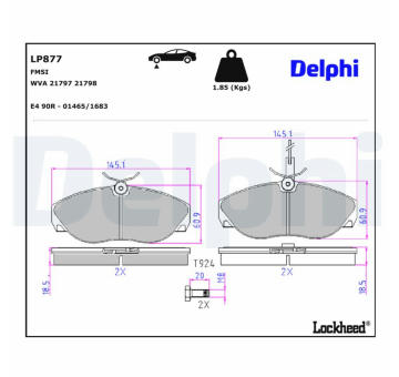 Sada brzdových destiček, kotoučová brzda DELPHI LP877