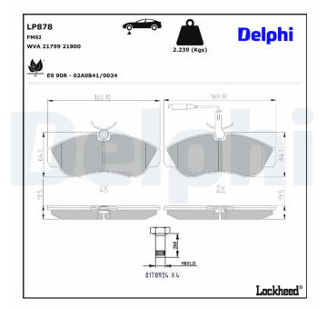 Sada brzdových destiček, kotoučová brzda DELPHI LP878