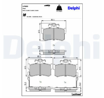 Sada brzdových destiček, kotoučová brzda DELPHI LP880