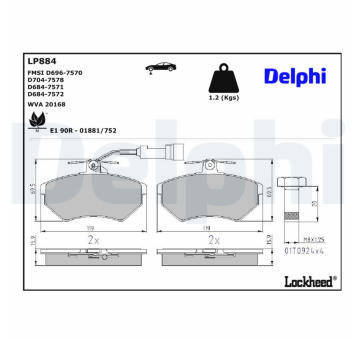 Sada brzdových destiček, kotoučová brzda DELPHI LP884