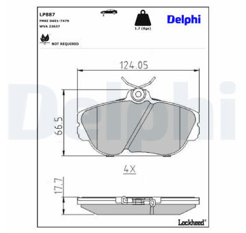 Sada brzdových destiček, kotoučová brzda DELPHI LP887