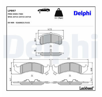 Sada brzdových destiček, kotoučová brzda DELPHI LP897