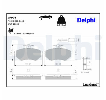 Sada brzdových destiček, kotoučová brzda DELPHI LP901