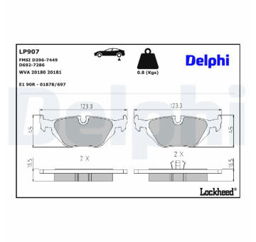 Sada brzdových destiček, kotoučová brzda DELPHI LP907