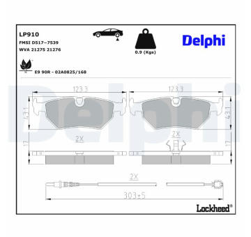 Sada brzdových destiček, kotoučová brzda DELPHI LP910