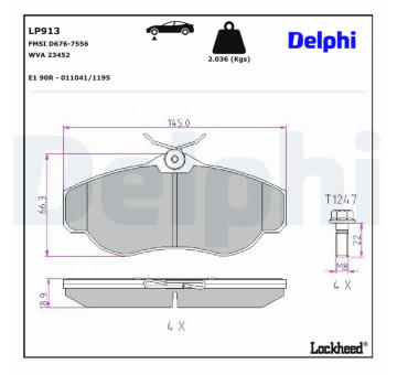 Sada brzdových destiček, kotoučová brzda DELPHI LP913