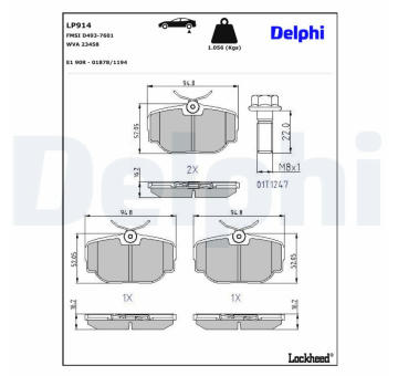 Sada brzdových destiček, kotoučová brzda DELPHI LP914