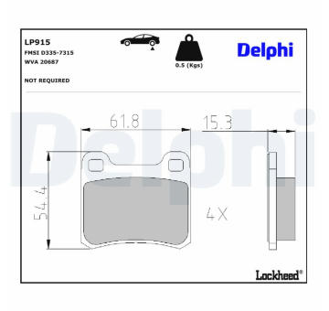Sada brzdových destiček, kotoučová brzda DELPHI LP915