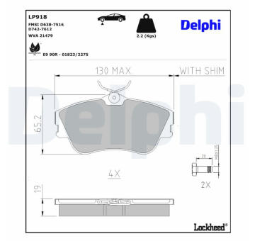 Sada brzdových destiček, kotoučová brzda DELPHI LP918