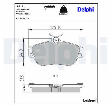 Sada brzdových destiček, kotoučová brzda DELPHI LP919
