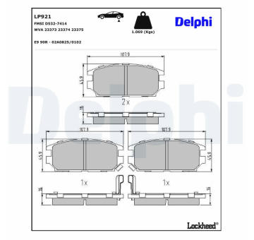 Sada brzdových destiček, kotoučová brzda DELPHI LP921