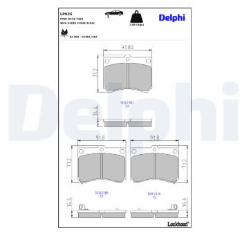 Sada brzdových destiček, kotoučová brzda DELPHI LP935