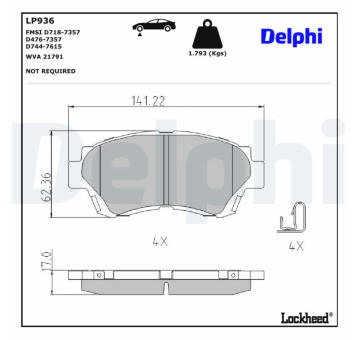 Sada brzdových destiček, kotoučová brzda DELPHI LP936