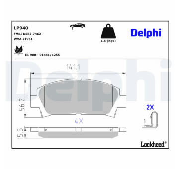 Sada brzdových destiček, kotoučová brzda DELPHI LP940