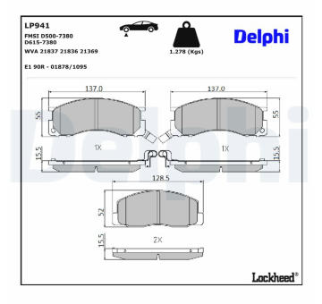 Sada brzdových destiček, kotoučová brzda DELPHI LP941