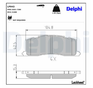 Sada brzdových destiček, kotoučová brzda DELPHI LP943