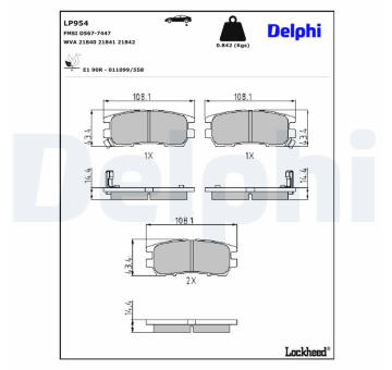 Sada brzdových destiček, kotoučová brzda DELPHI LP954