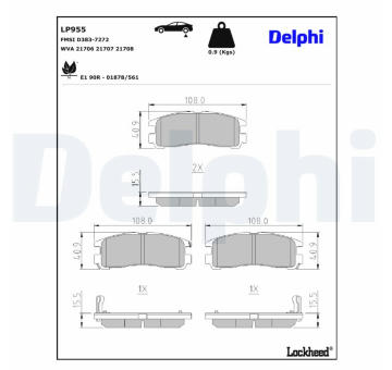 Sada brzdových destiček, kotoučová brzda DELPHI LP955