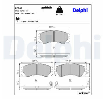 Sada brzdových destiček, kotoučová brzda DELPHI LP964