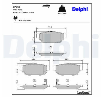 Sada brzdových destiček, kotoučová brzda DELPHI LP968