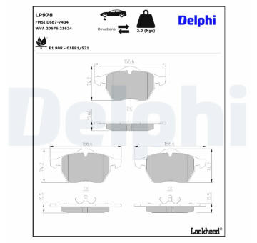Sada brzdových platničiek kotúčovej brzdy DELPHI LP978