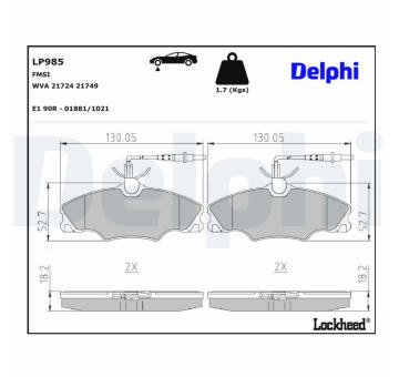 Sada brzdových destiček, kotoučová brzda DELPHI LP985