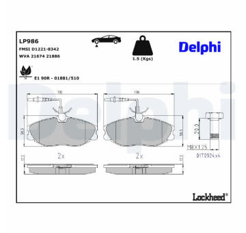 Sada brzdových destiček, kotoučová brzda DELPHI LP986