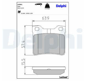 Sada brzdových destiček, kotoučová brzda DELPHI LP991