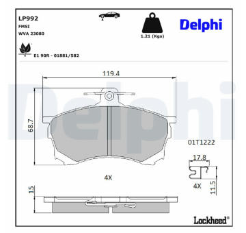 Sada brzdových destiček, kotoučová brzda DELPHI LP992