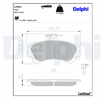 Sada brzdových destiček, kotoučová brzda DELPHI LP993