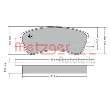 Sada brzdových destiček, kotoučová brzda METZGER 1170085