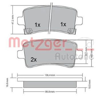 Sada brzdových destiček, kotoučová brzda METZGER 1170152