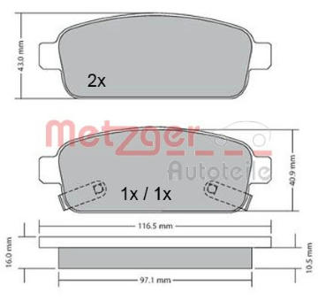 Sada brzdových destiček, kotoučová brzda METZGER 1170164